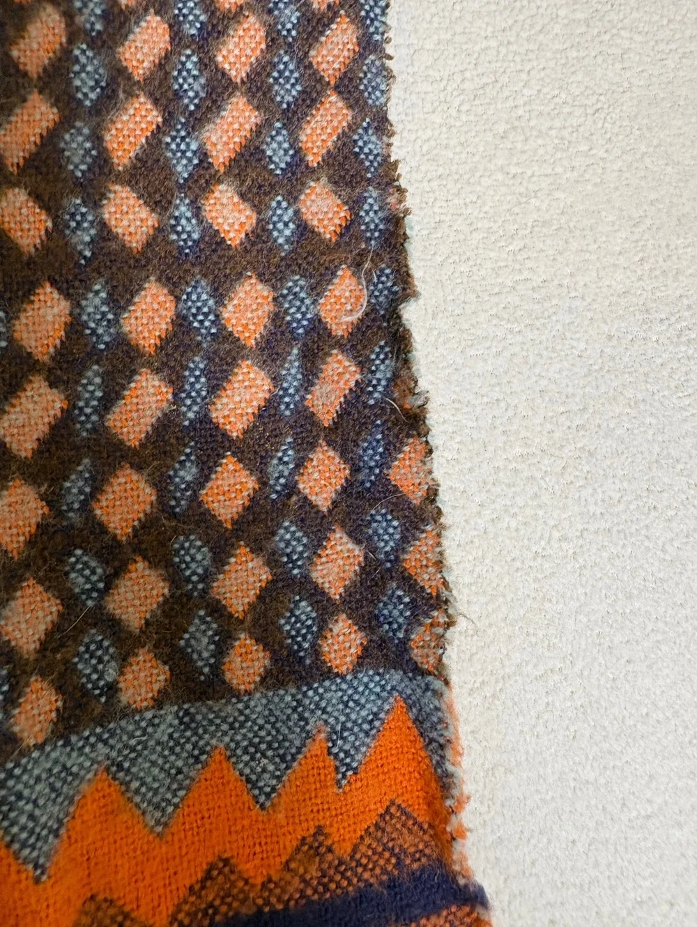 Vintage Patterned Knit Scarf with Fringe